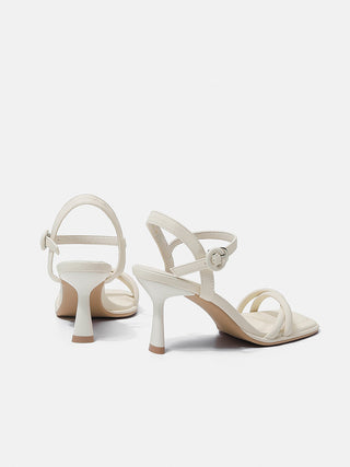 One-strap French high heels white sandals