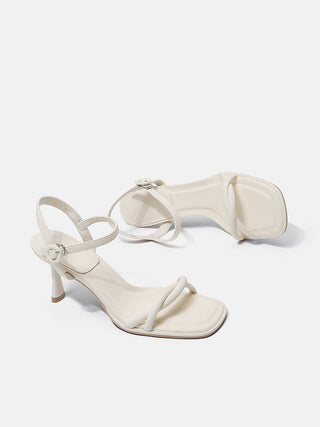 One-strap French high heels white sandals