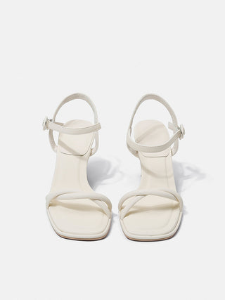 One-strap French high heels white sandals