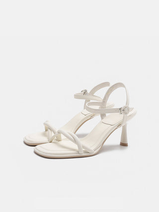 One-strap French high heels white sandals