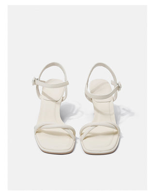 One-strap French high heels white sandals