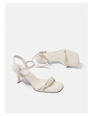 One-strap French high heels white sandals