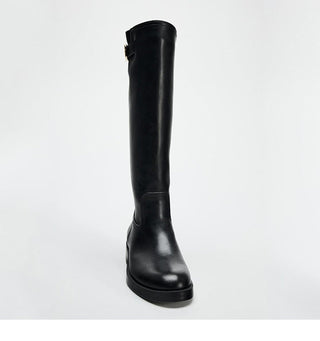 Flat heel knee-high boots