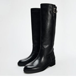 Flat heel knee-high boots