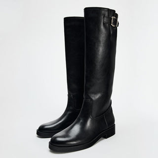 Flat heel knee-high boots