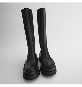 Knee-length leather boots