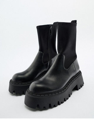 Korean platform thick-soled short leather boots