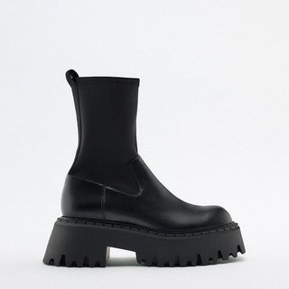 Korean platform thick-soled short leather boots