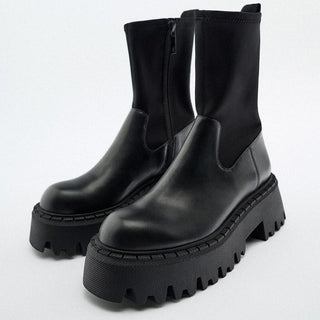 Korean platform thick-soled short leather boots