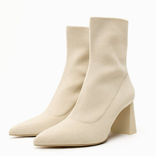 Pointed high-heeled short ankle boots