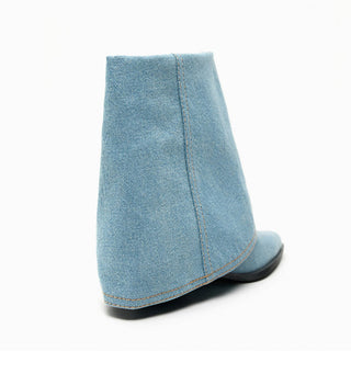 Pointed toe ankle boots in washed denim