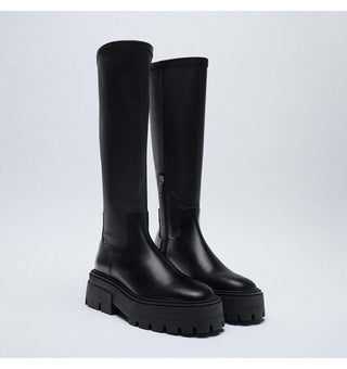 Slim knee high leather boots