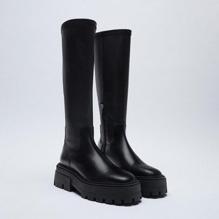 Slim knee high leather boots