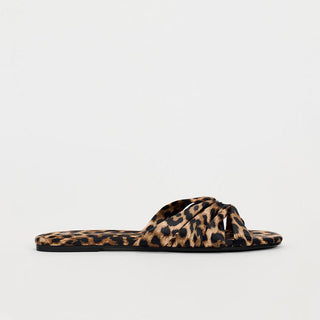 Thin strap leopard flower knot flat slippers