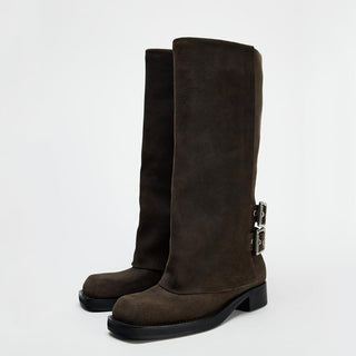 Retro suede pile boots