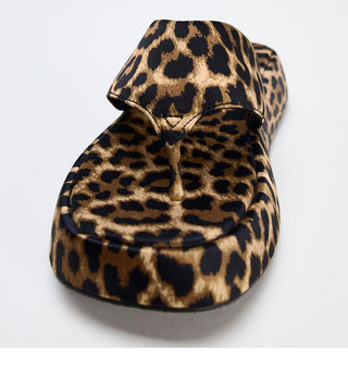 Leopard print platform thick-soled flip-flops