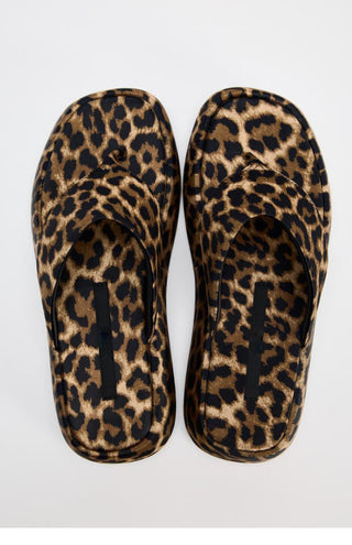 Leopard print platform thick-soled flip-flops