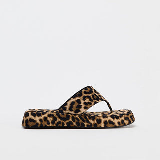 Leopard print platform thick-soled flip-flops