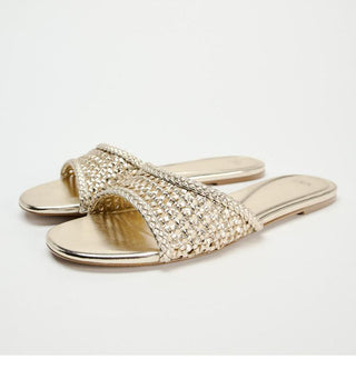 Braided hollow flat sandals