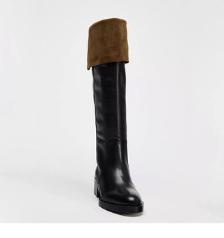 Genuine leather thick heel boots