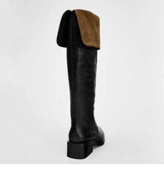 Genuine leather thick heel boots