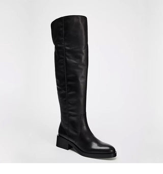 Genuine leather thick heel boots