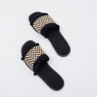 Flat beach woven tassels one-line sandals