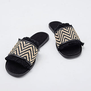 Flat beach woven tassels one-line sandals