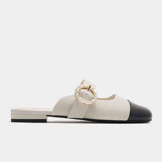 Closed-toe flat-soled mules