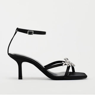 Crystal buckle high heel sandals