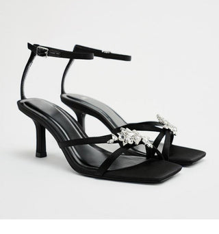 Crystal buckle high heel sandals