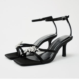 Crystal buckle high heel sandals