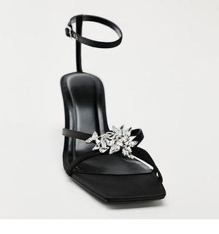 Crystal buckle high heel sandals