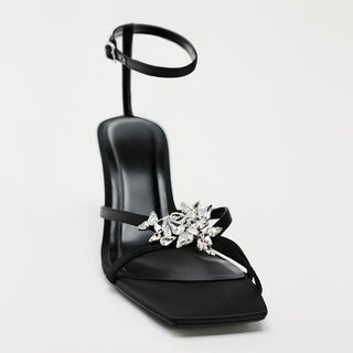 Crystal buckle high heel sandals