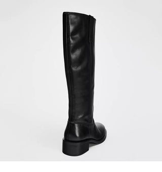 Leather round head boots