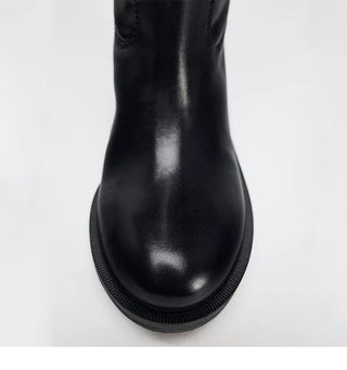 Leather round head boots