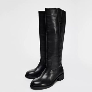 Leather round head boots