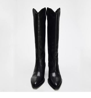 Thick heel embroidery knee-high boots