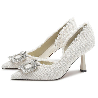 Rhinestone square buckle high heels