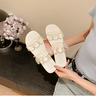 Flat crystal transparent straps sandals