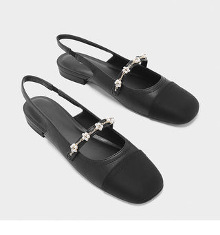 Head chain back strap low heel mules