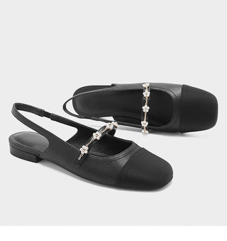 Head chain back strap low heel mules