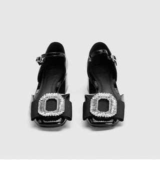 Patent leather rhinestone buckle strap sandals