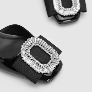 Patent leather rhinestone buckle strap sandals