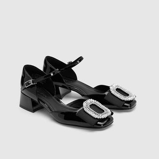 Patent leather rhinestone buckle strap sandals