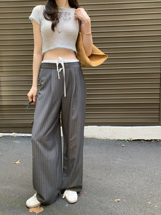 High waist lace-up slim wide leg pants