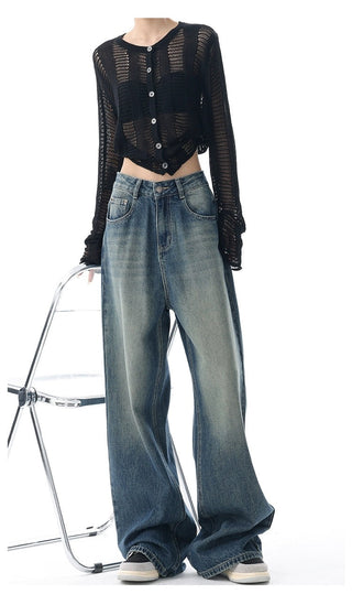 High-waisted Wide-leg Denim Jeans