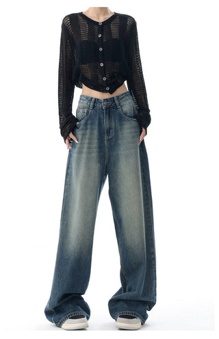 High-waisted Wide-leg Denim Jeans