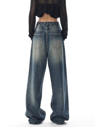 High-waisted Wide-leg Denim Jeans