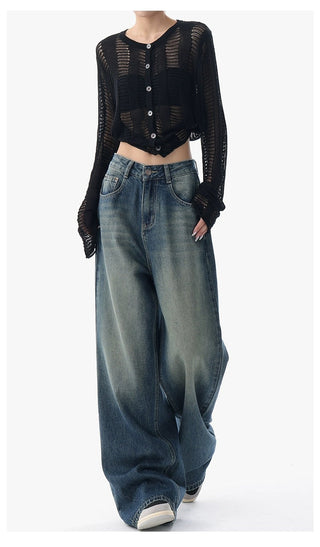 High-waisted Wide-leg Denim Jeans